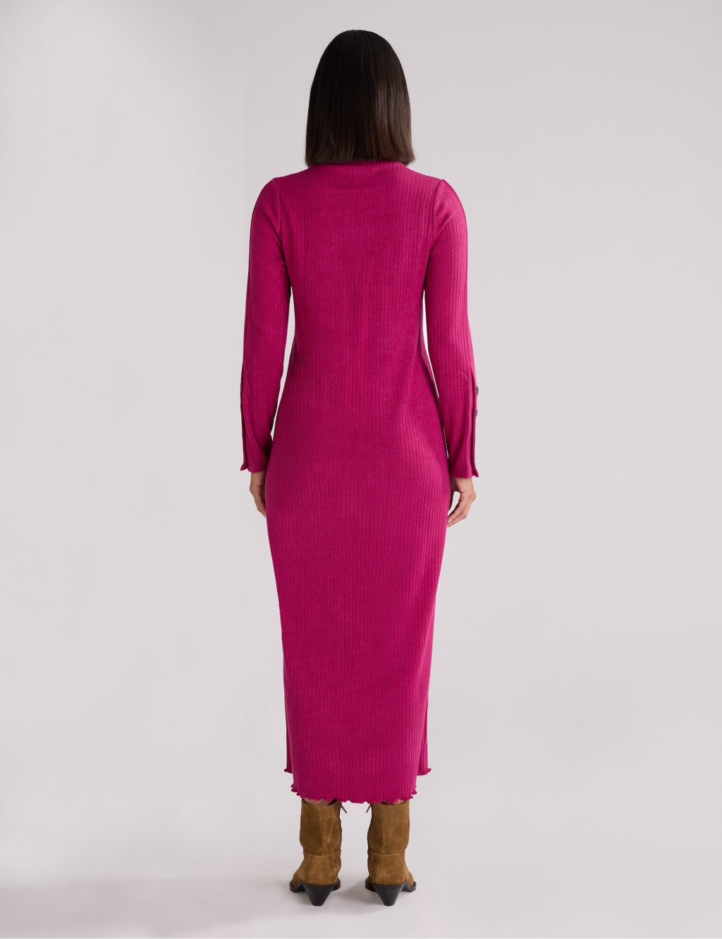 Ribbed high neck midi dress discount