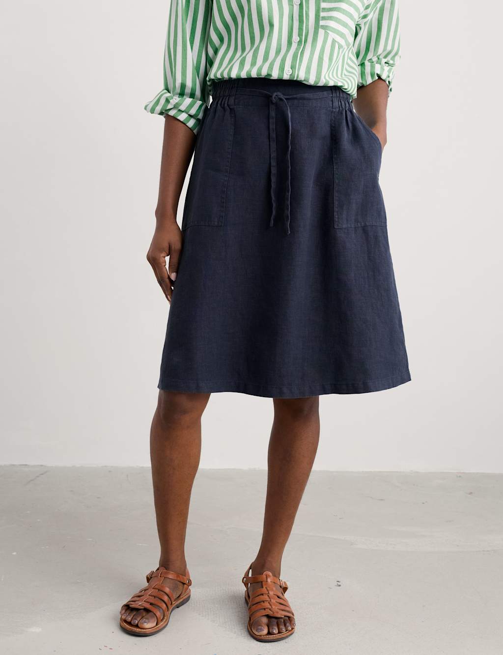 Pure Linen Knee Length A-Line Skirt 3 of 4