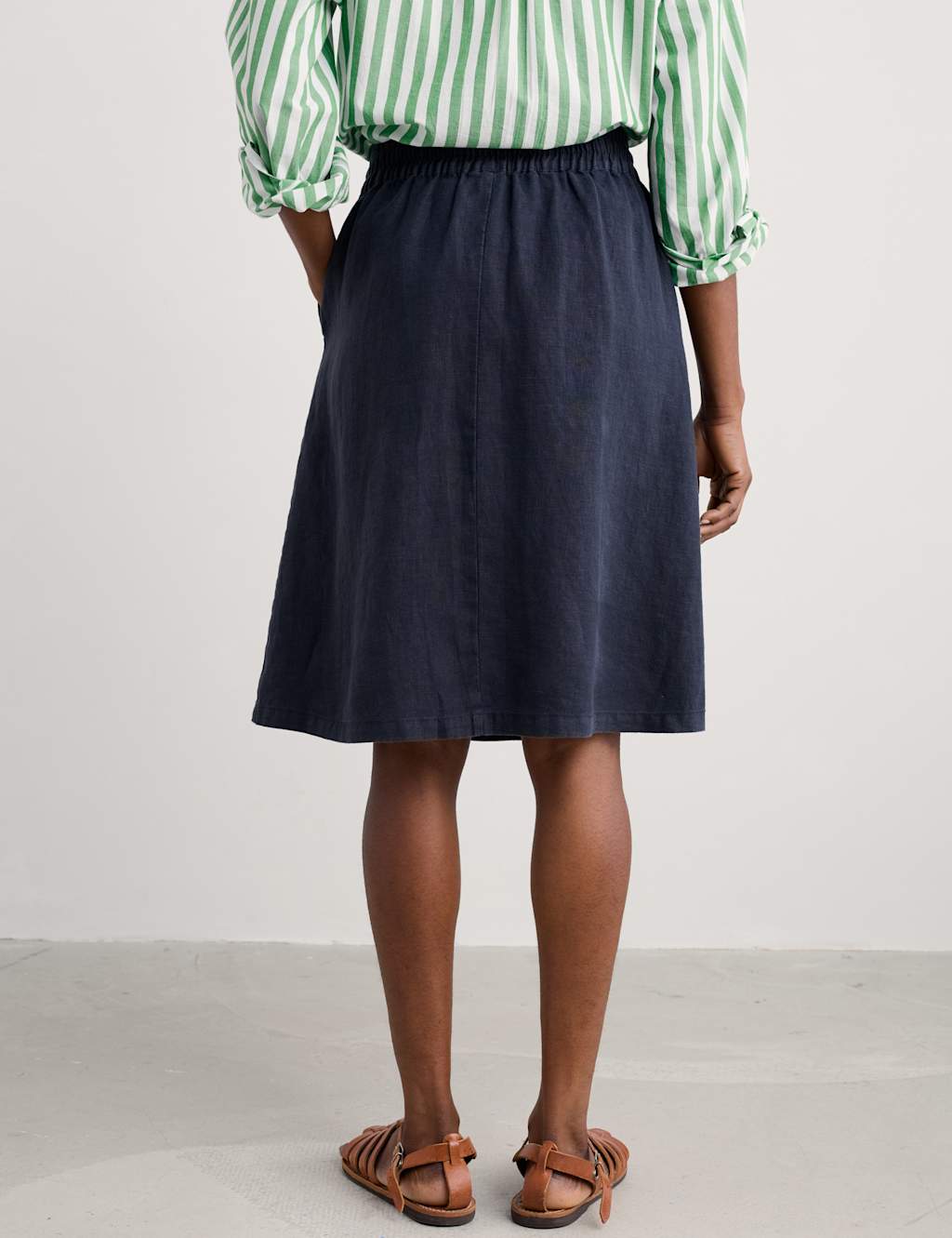 Pure Linen Knee Length A-Line Skirt 4 of 4
