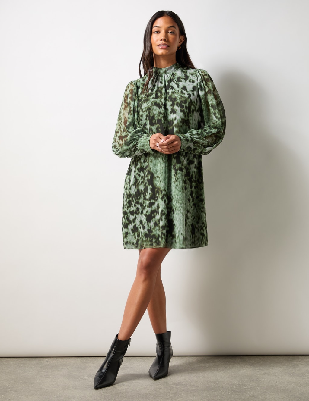 Animal Print High Neck Swing Dress RO ZO M S