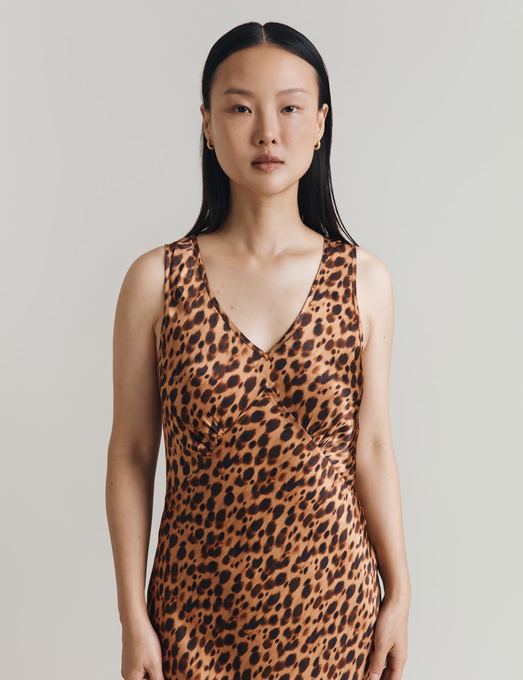 Satin Jacquard V-Neck Midi Slip Dress 3 of 4