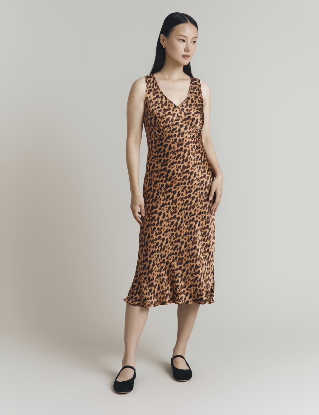 Satin Jacquard V-Neck Midi Slip Dress 4 of 4