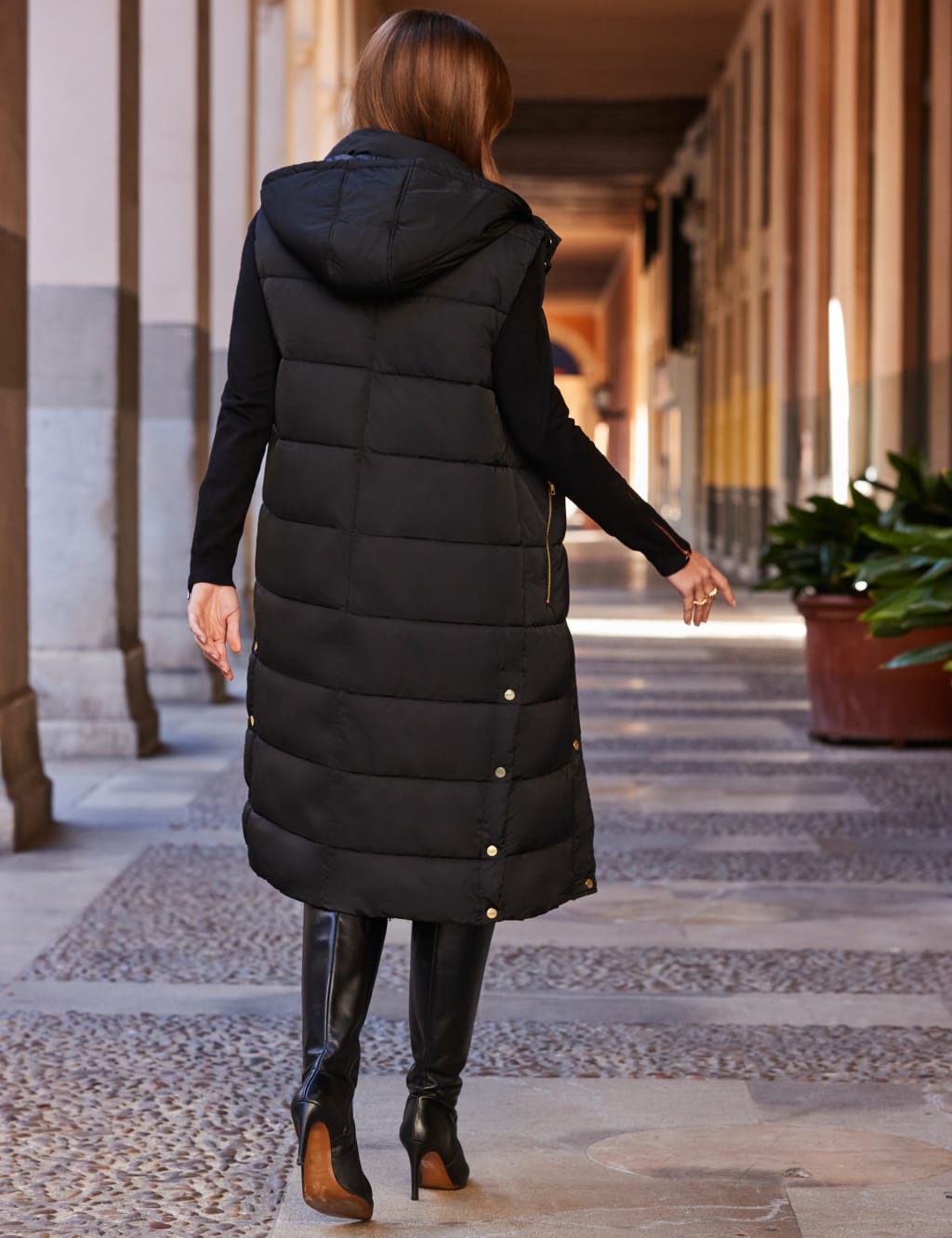 Padded Hooded Longline Puffer Gilet
