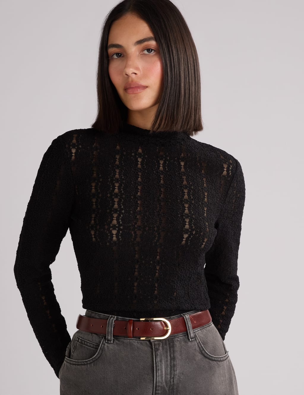 Sheer black high neck top store