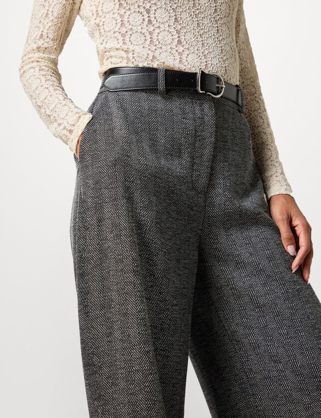 Kai D Utility — Wide Cut Herringbone Twill Trousers - 30, 34, 36