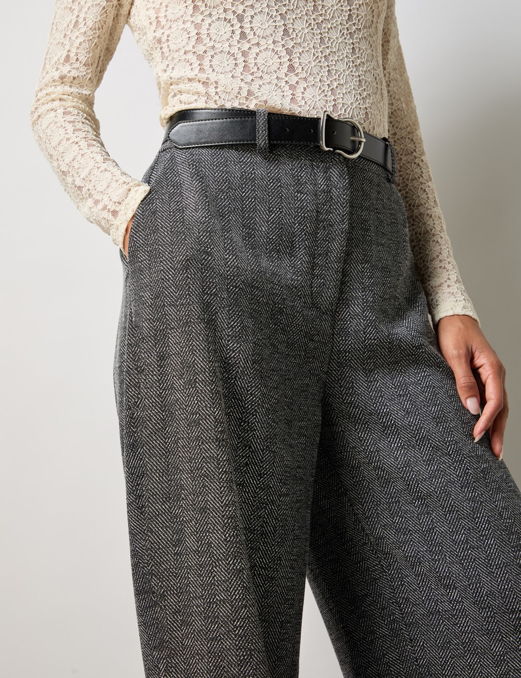 Herringbone Pleated Wide Leg Trousers RO ZO M S
