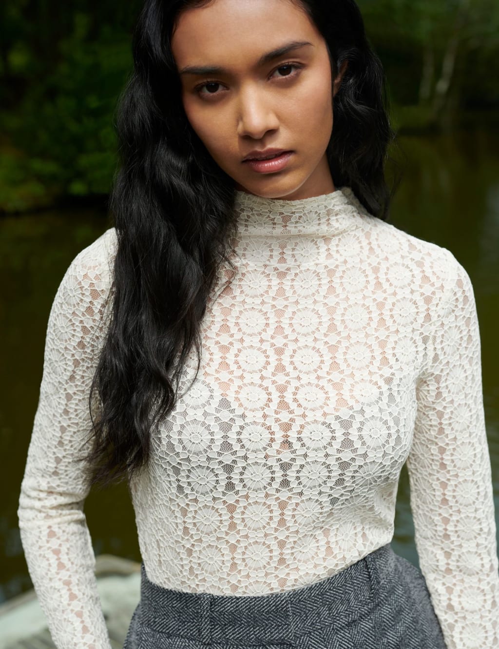Lace High Neck Slim Fit Top 2 of 6