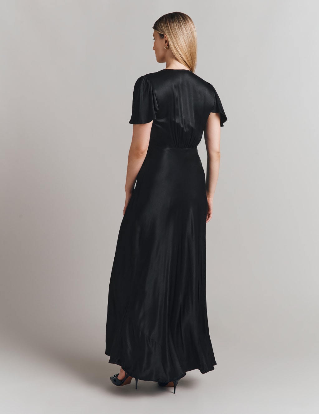 Satin V-Neck Midi Skater Dress 2 of 5