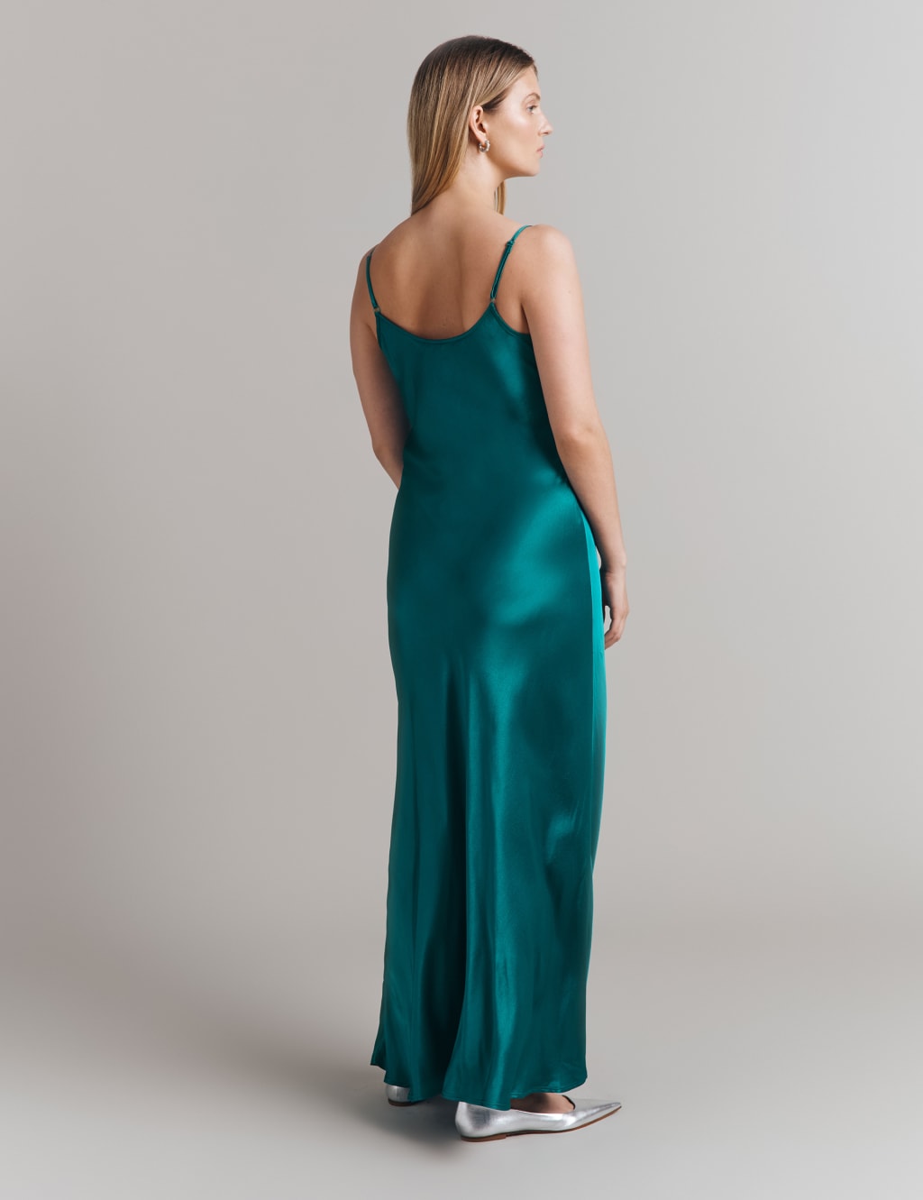 Satin V-Neck Strappy Maxi Slip Dress 2 of 4
