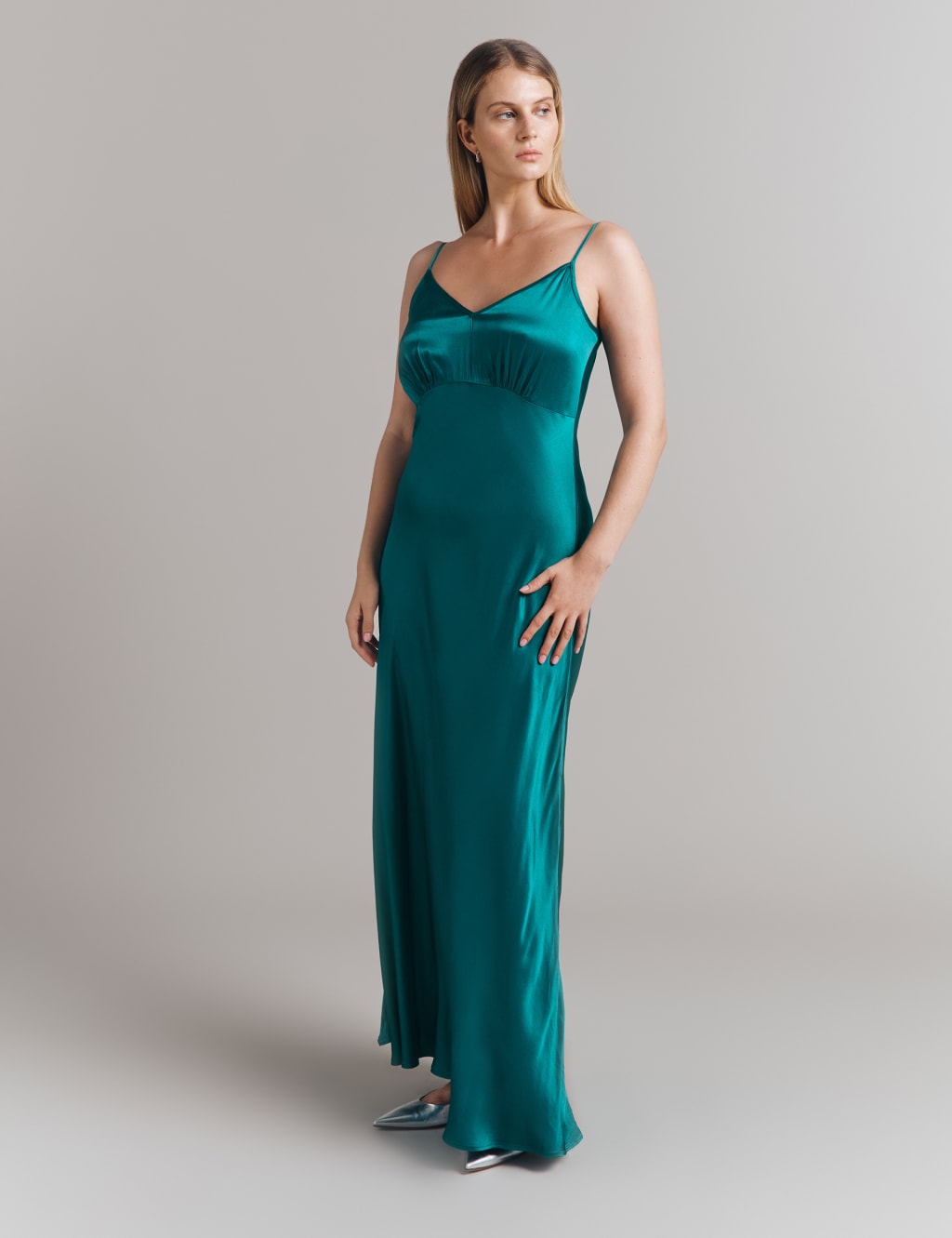 Satin V-Neck Strappy Maxi Slip Dress 4 of 4