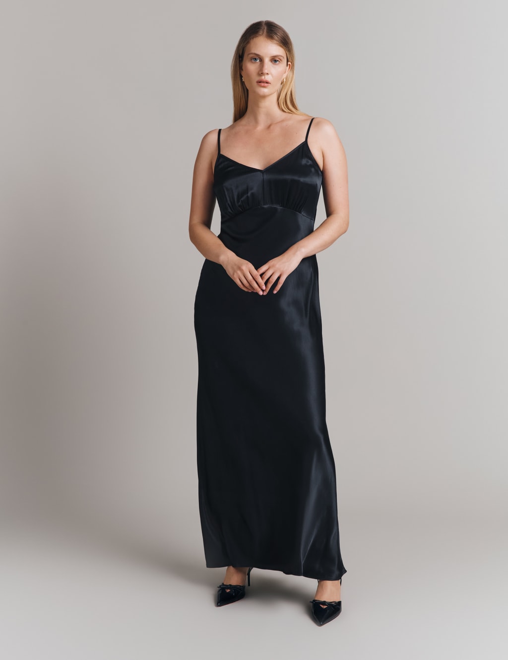 Satin V Neck Strappy Maxi Slip Dress Ghost M S