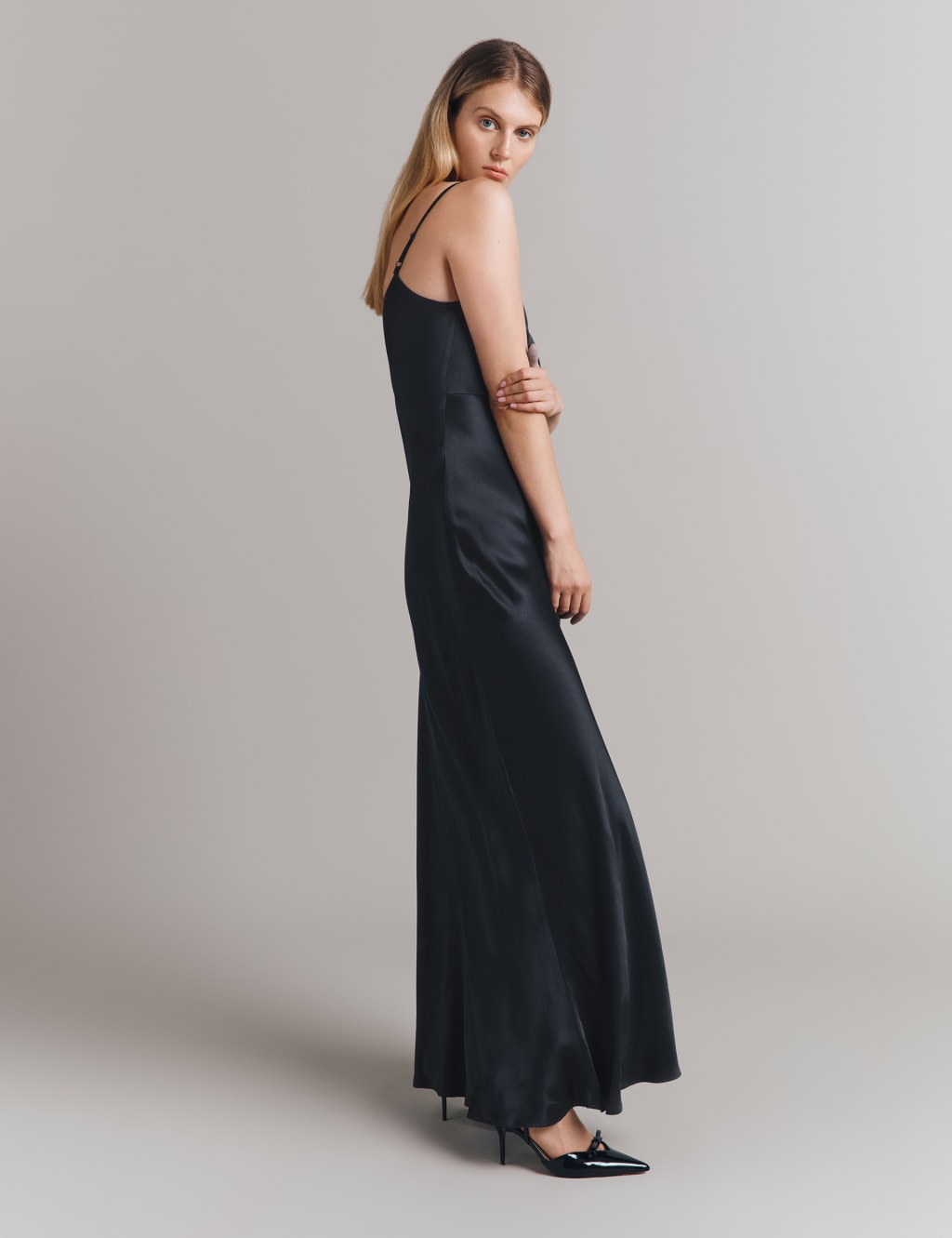Satin V-Neck Strappy Maxi Slip Dress 2 of 5