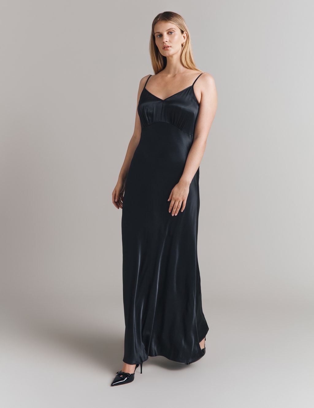 Satin V-Neck Strappy Maxi Slip Dress 3 of 5
