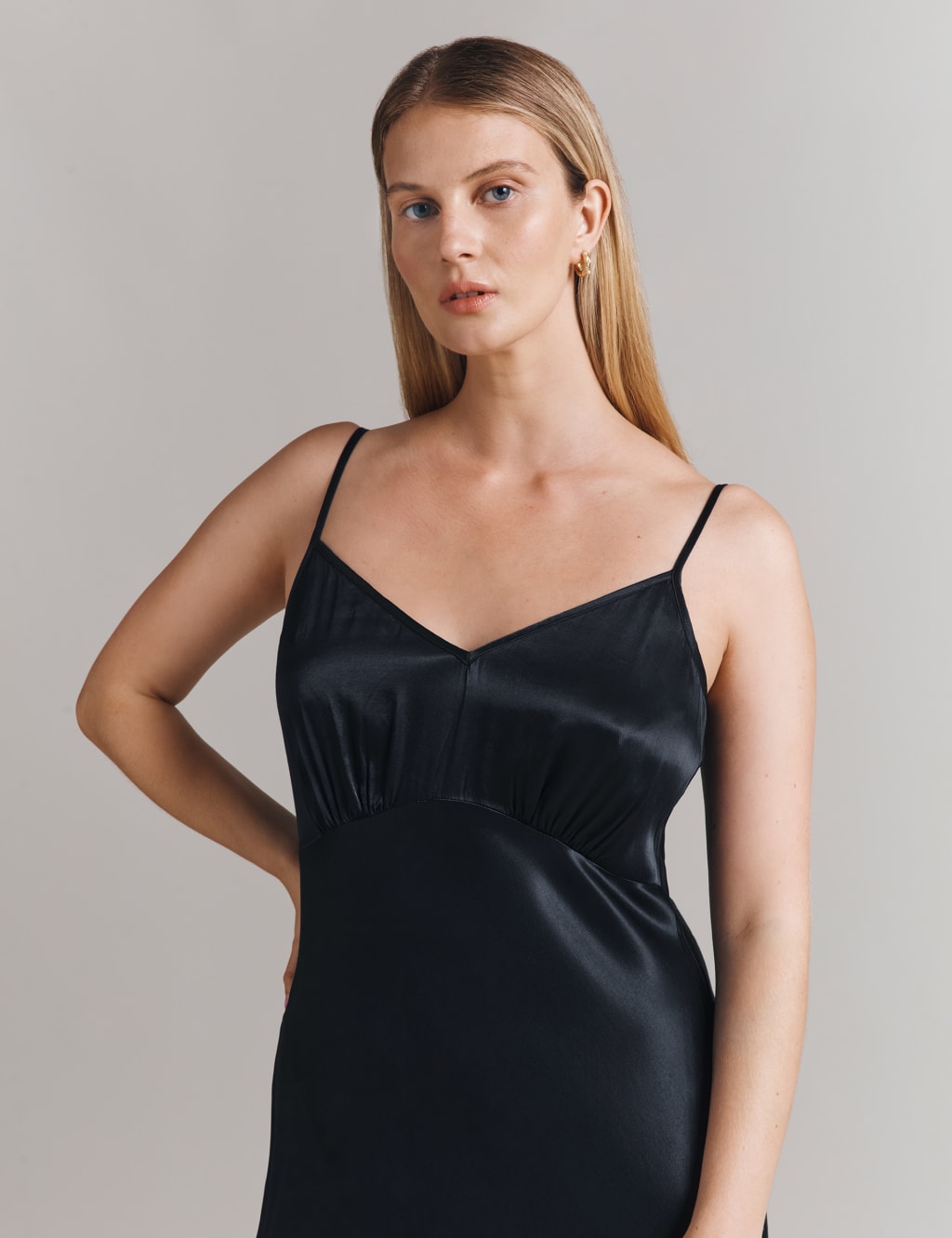 Satin V-Neck Strappy Maxi Slip Dress 4 of 5
