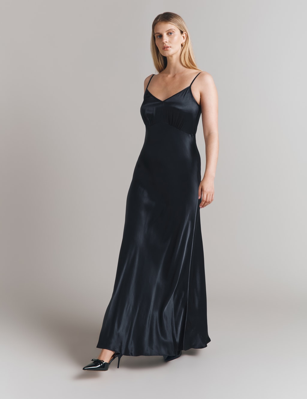Satin V-Neck Strappy Maxi Slip Dress 5 of 5