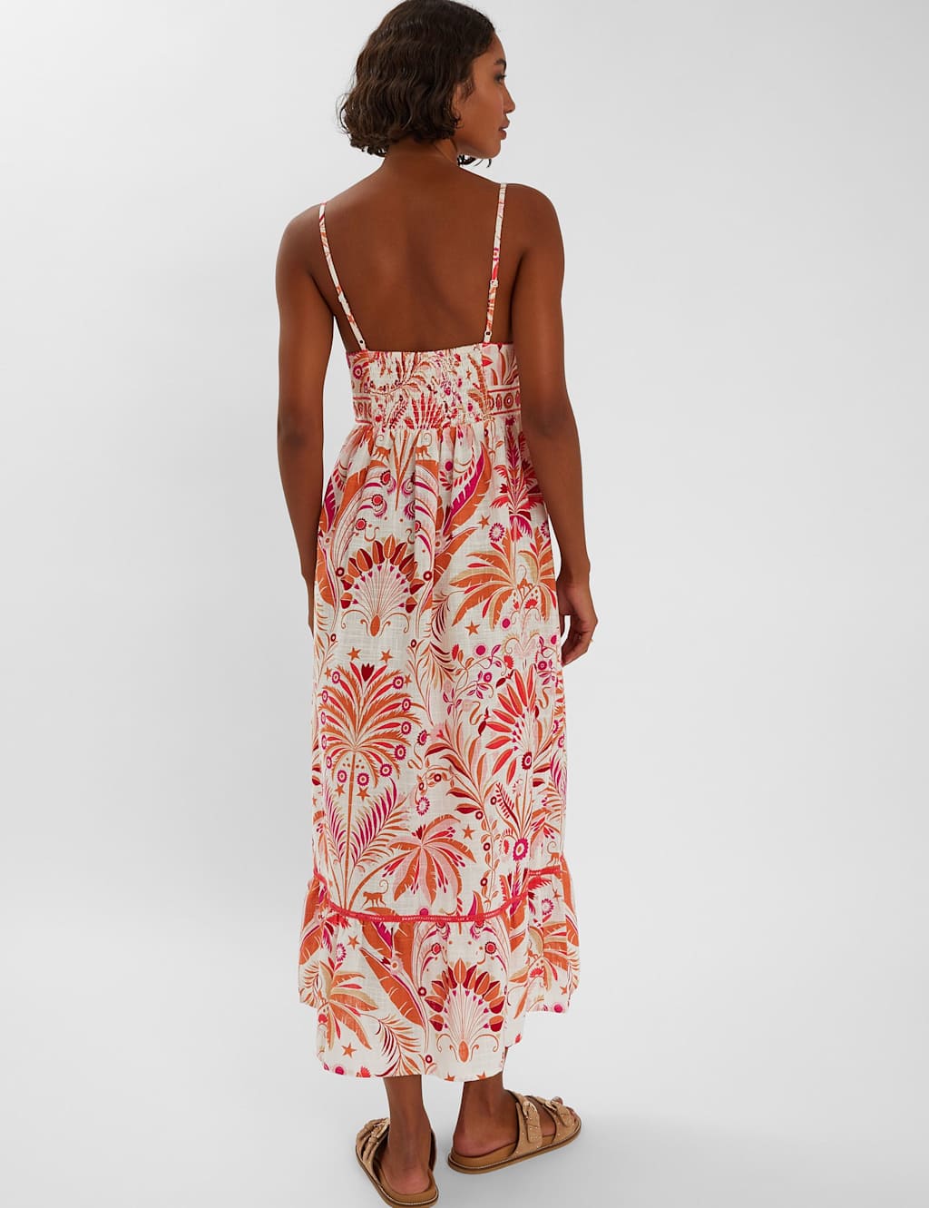 Pure Cotton Floral Tie Front Midi Slip Dress 3 of 4