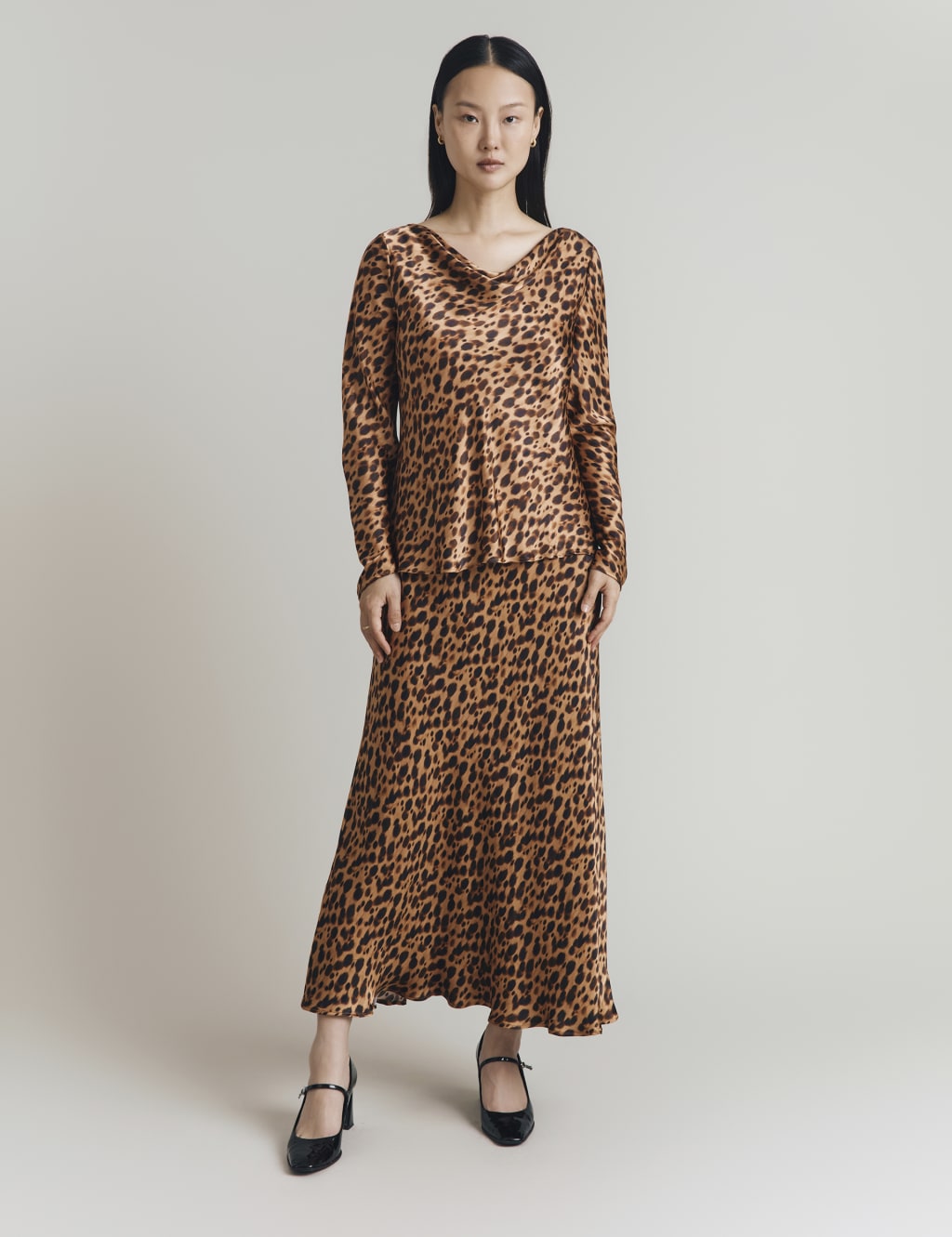 Animal Print Midi Slip Skirt