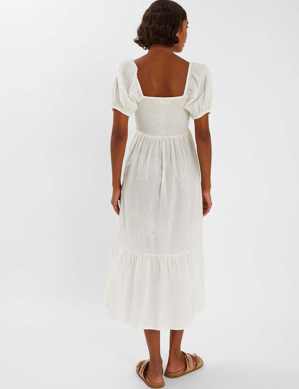 Pure Cotton Embroidered Midi Tiered Dress 3 of 4