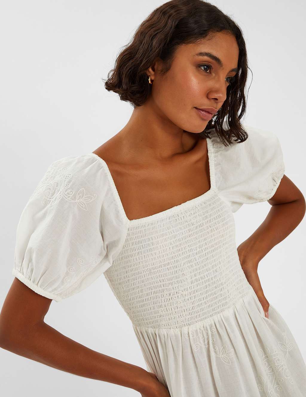 Pure Cotton Embroidered Midi Tiered Dress 4 of 4