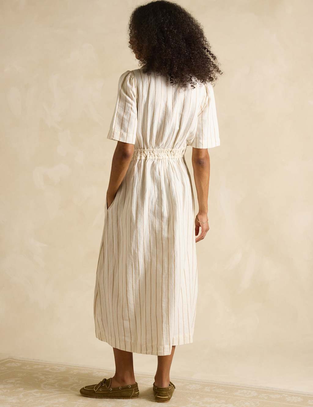 Linen Rich Striped V-Neck Twist Front Midaxi Shirt Dress 4 of 6