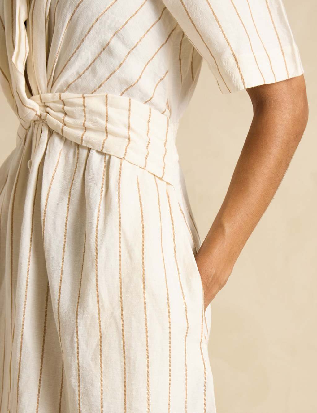 Linen Rich Striped V-Neck Twist Front Midaxi Shirt Dress 6 of 6