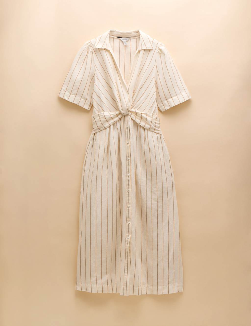 Linen Rich Striped V-Neck Twist Front Midaxi Shirt Dress 2 of 6
