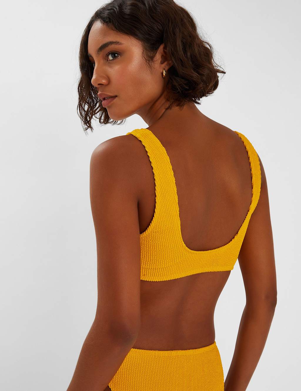 Crinkle Cropped Plunge Scoop Neck Bikini Top 3 of 4