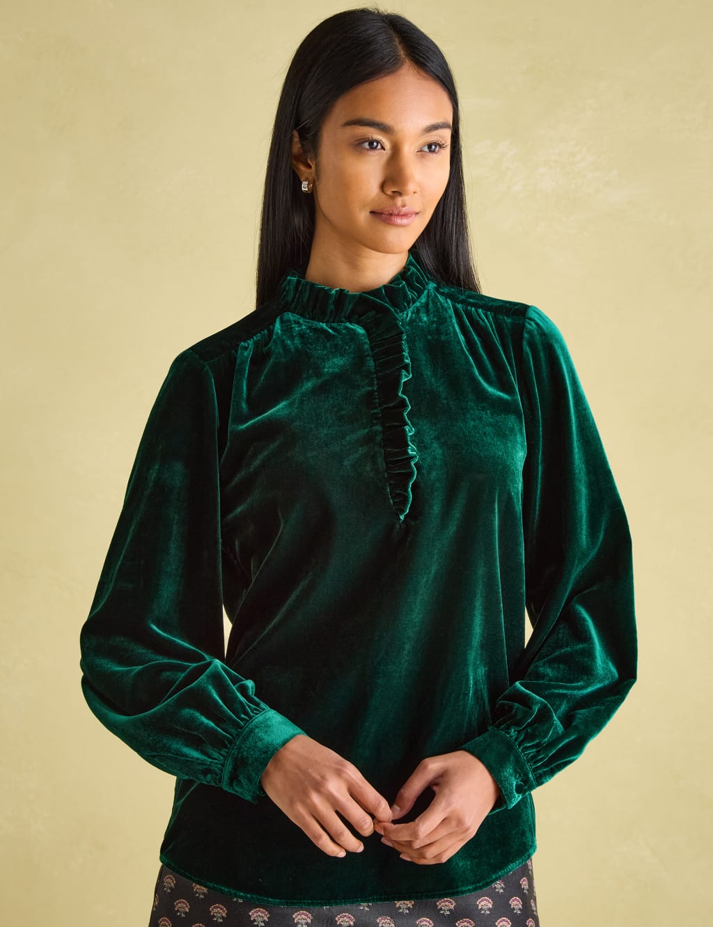 Velvet Ruffle Neck Shirt 1 of 6