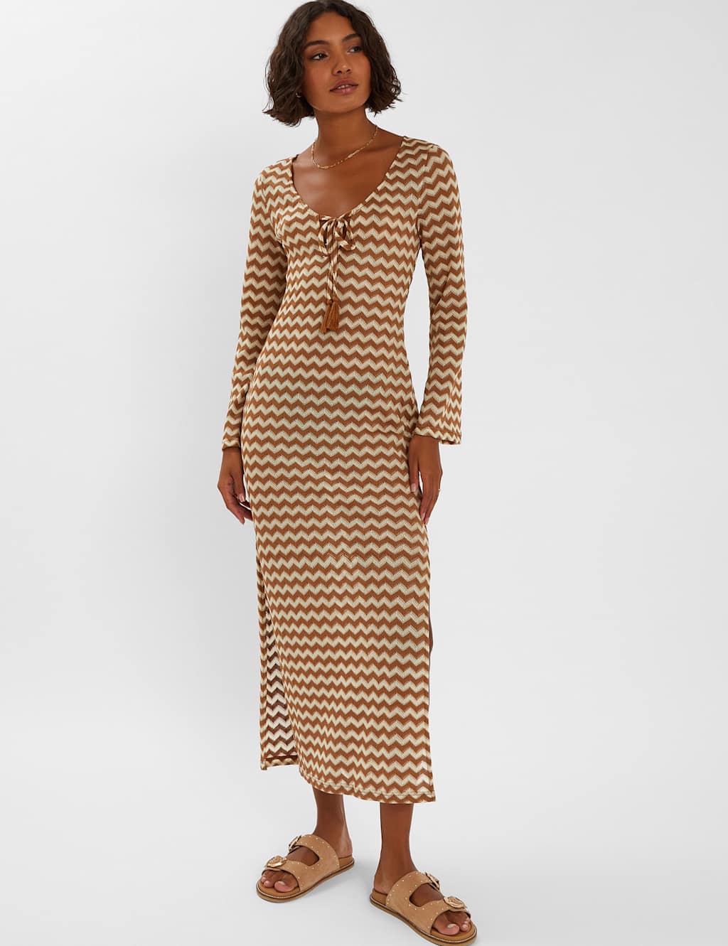 Geometric Crochet Scoop Neck Maxi Dress 1 of 4