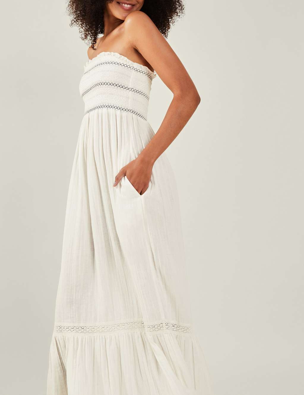 Embroidered Bandeau Midaxi Smock Beach Dress 4 of 4
