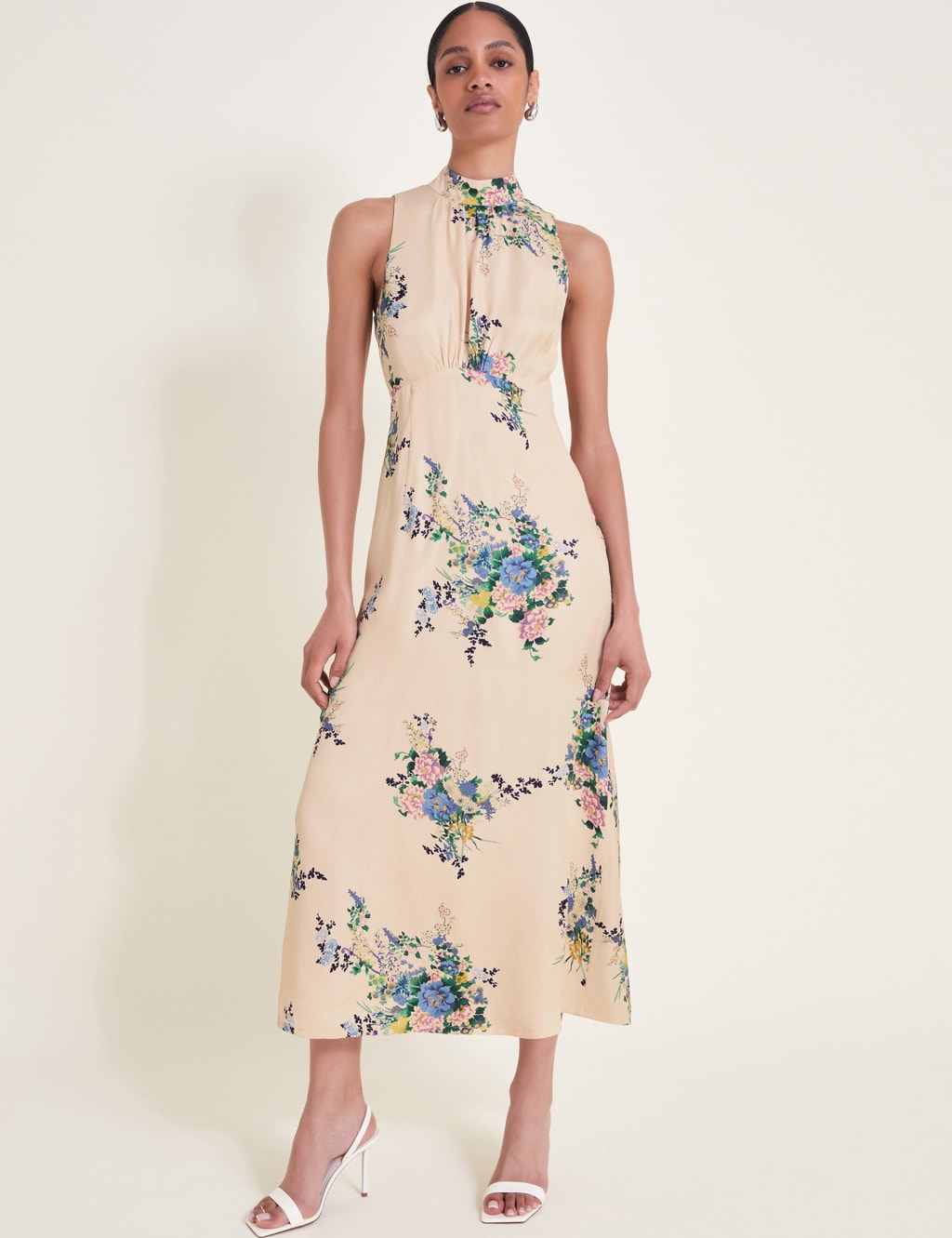 Floral High Neck Midi Waisted Dress | Monsoon | M&S