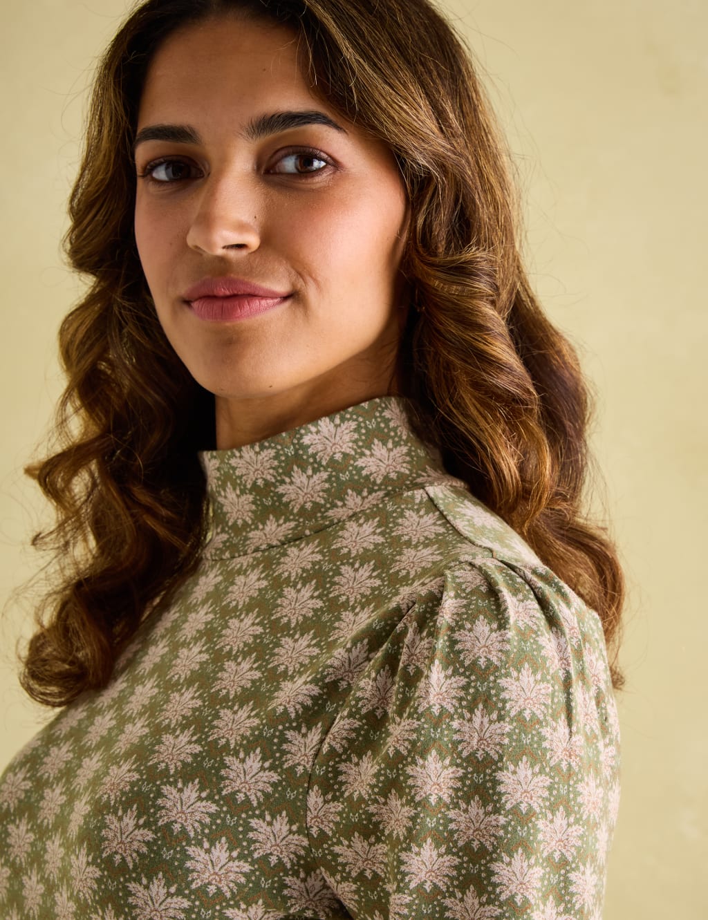 Cotton Rich Leaf Print High Neck Top 5 of 5