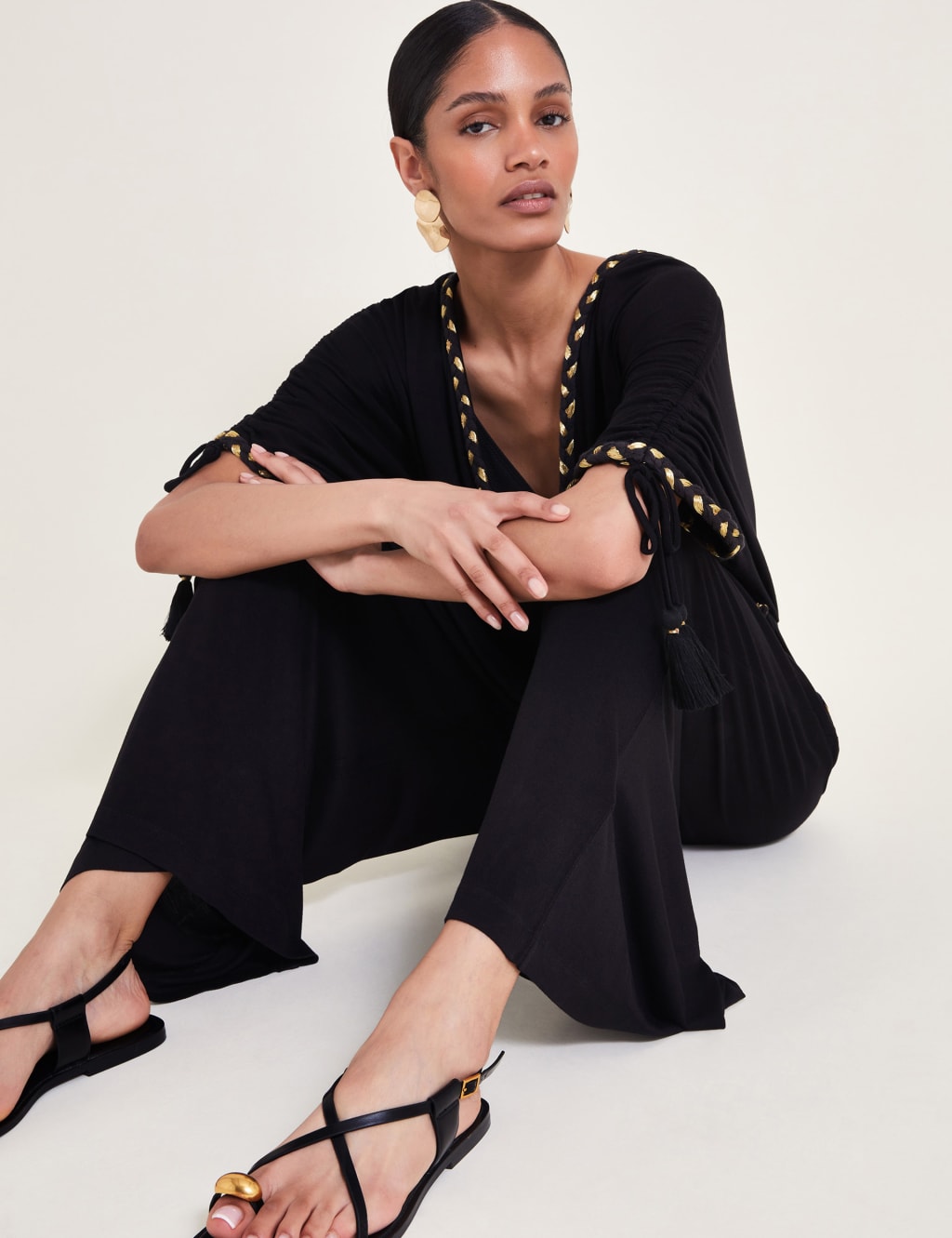 Pure Cotton Jersey V-Neck Wide Leg Jumpsuit 3 of 5