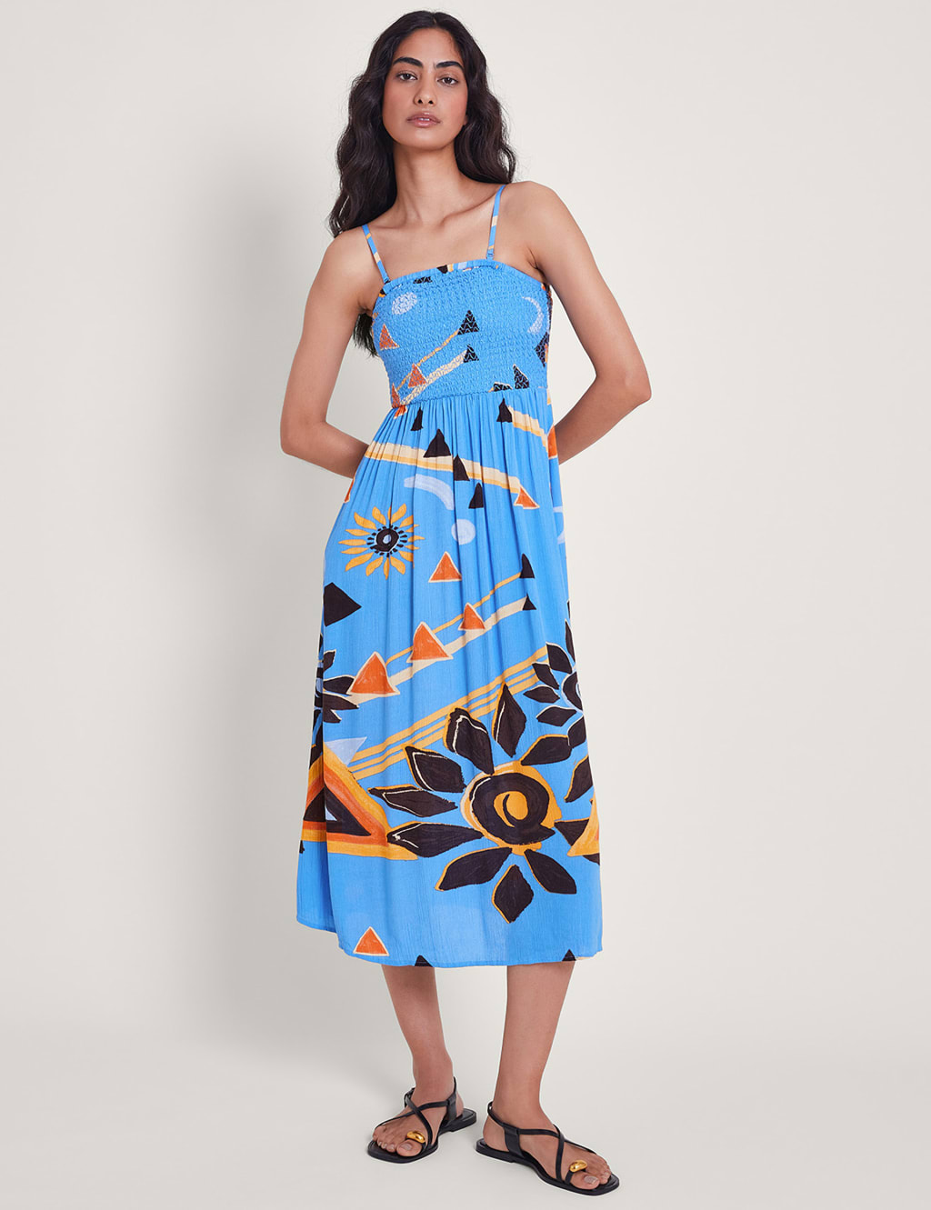Floral Square Neck Midi Skater Dress