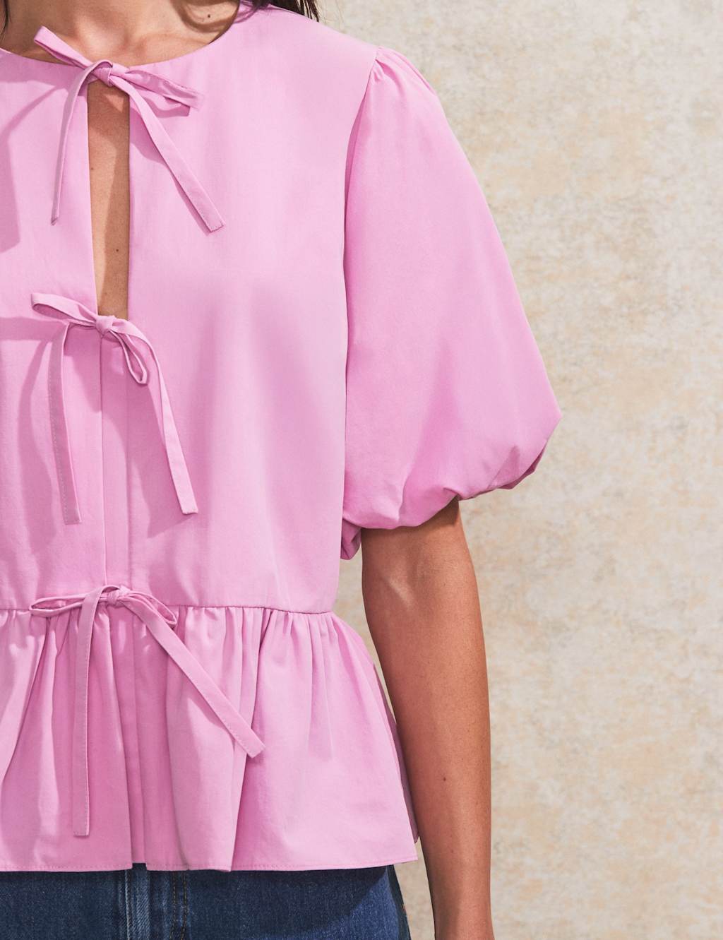 Pure Cotton Tie Front Peplum Top 3 of 4