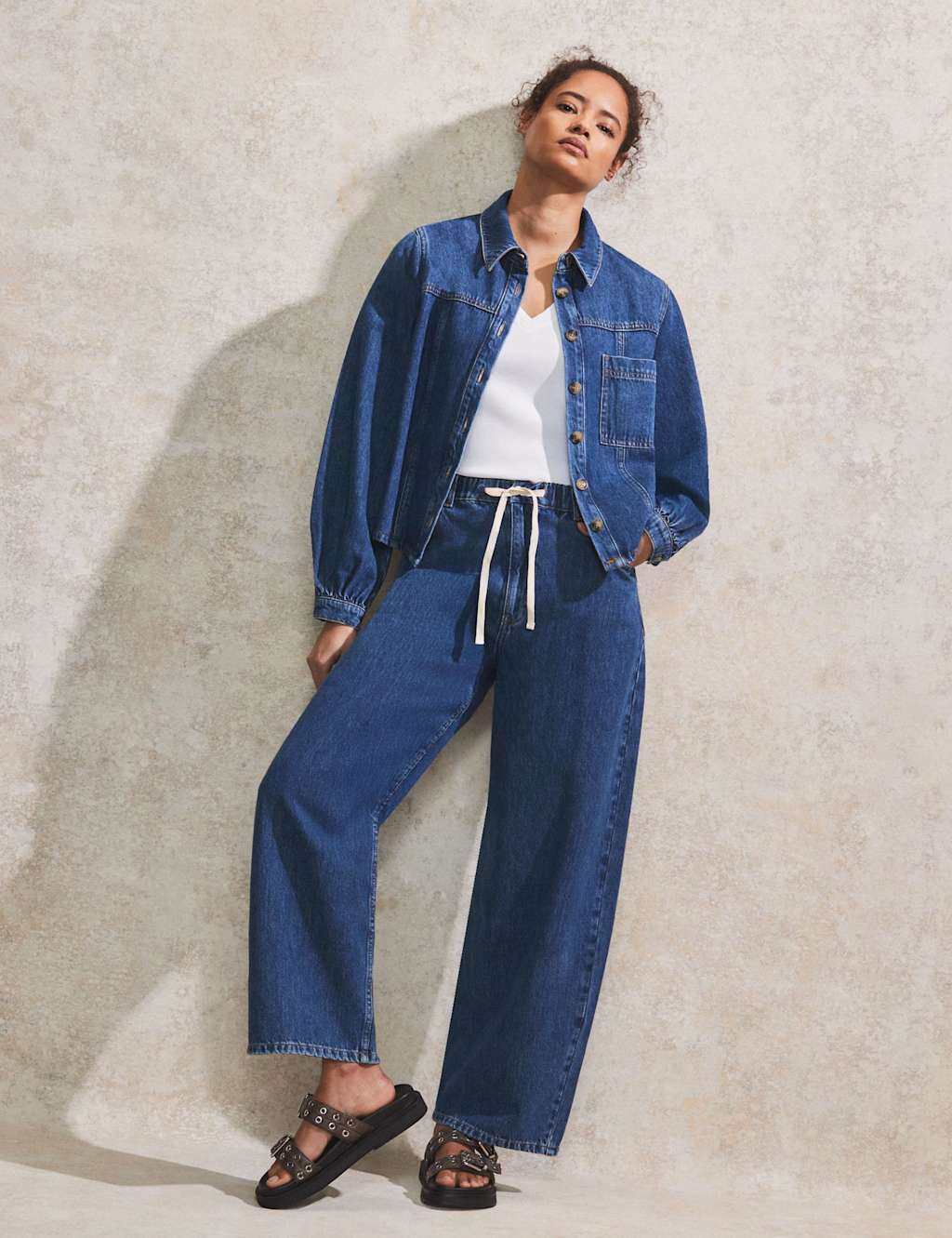 Denim Cropped Shacket 2 of 5