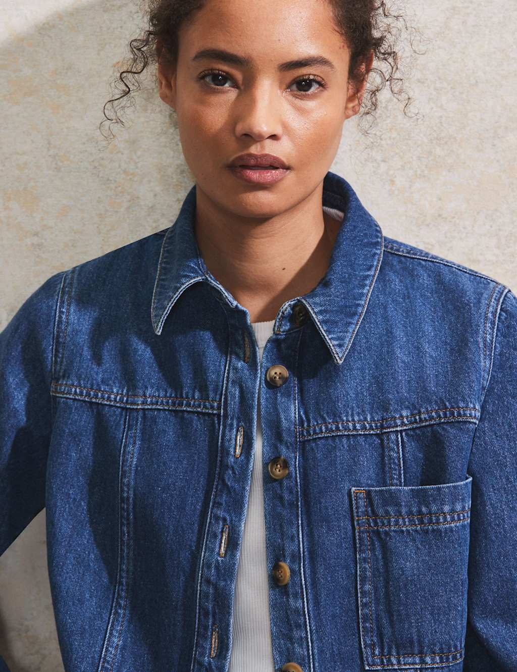 Denim Cropped Shacket 4 of 5