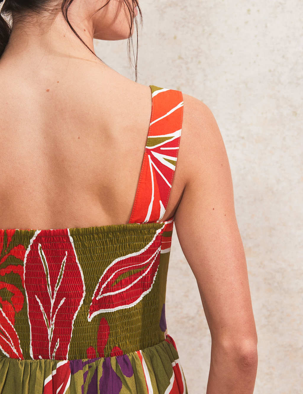 Pure Cotton Leaf Print Midaxi Waisted Dress 5 of 5
