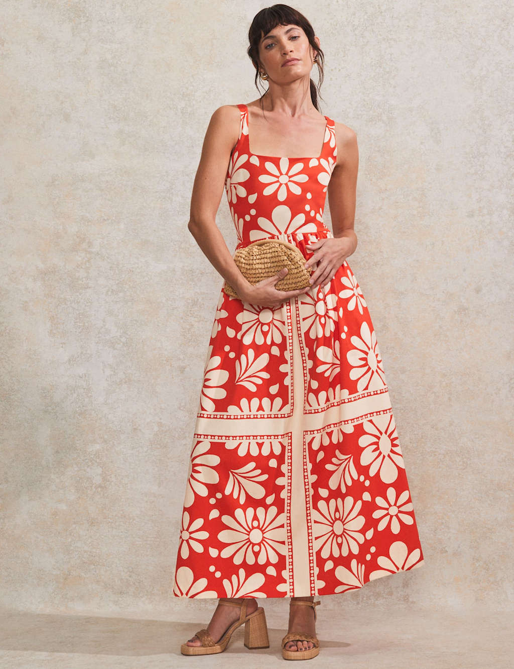 Cotton Rich Printed Midaxi Waisted Dress 2 of 5