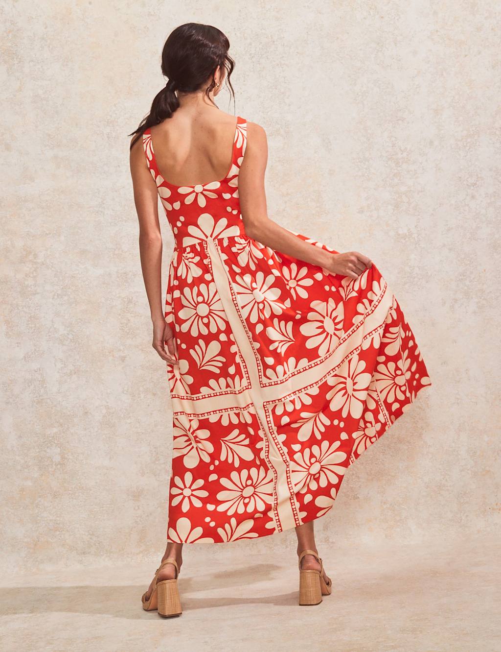 Cotton Rich Printed Midaxi Waisted Dress 3 of 5