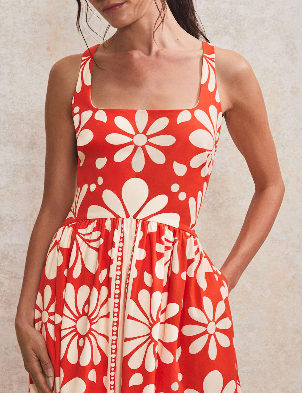 Cotton Rich Printed Midaxi Waisted Dress 4 of 5