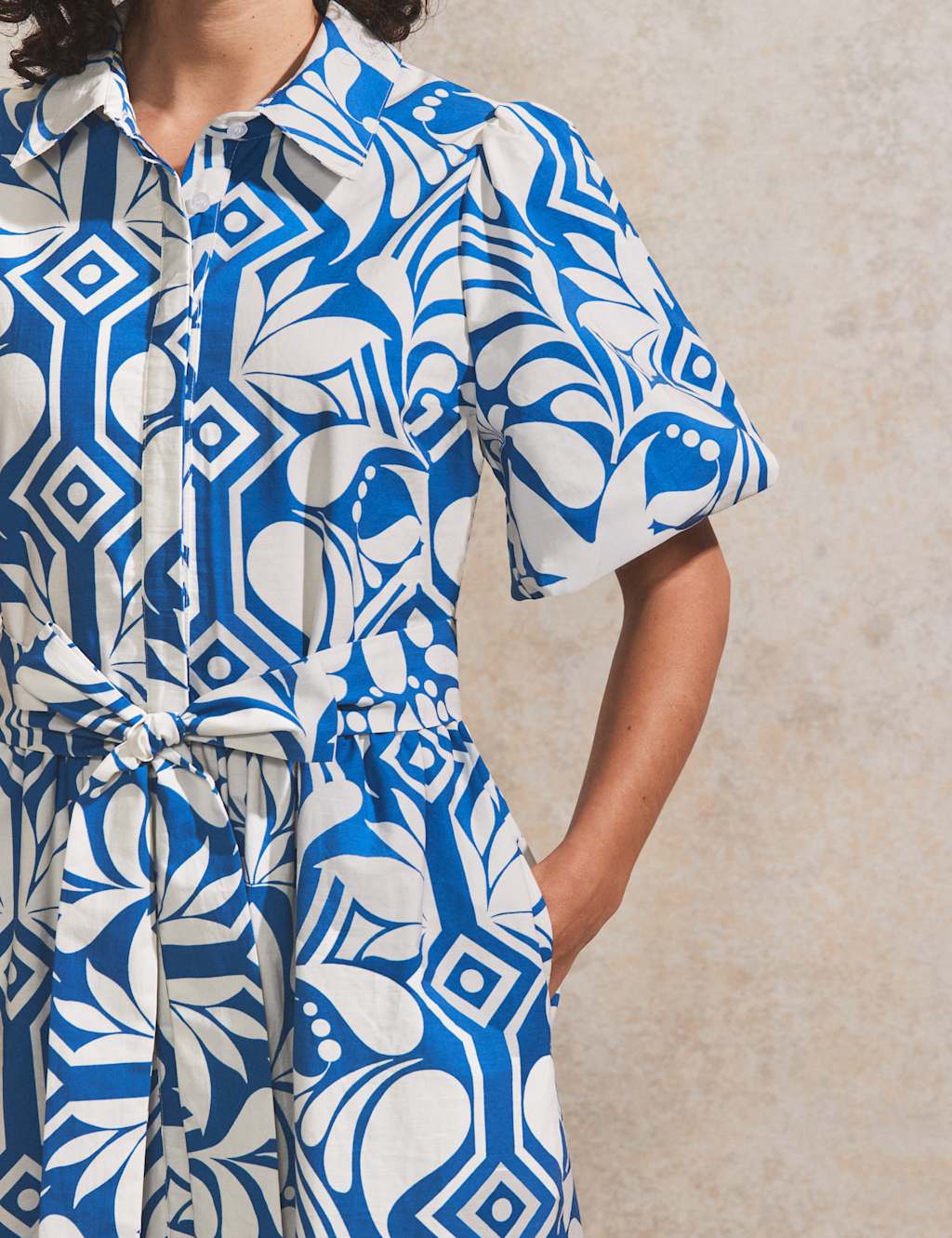 Pure Cotton Geometric Midaxi Shirt Dress 3 of 4