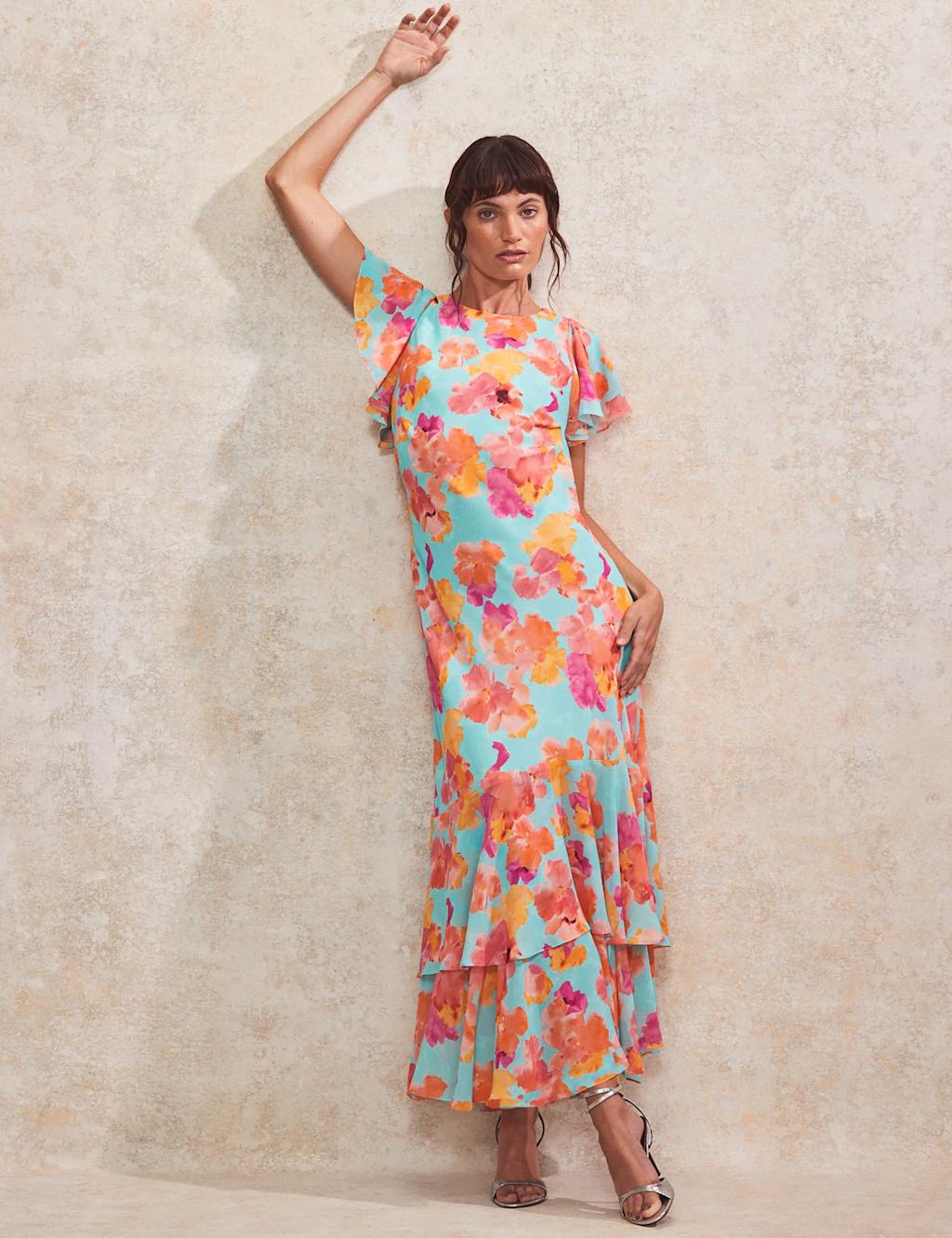 Floral Frill Sleeve Maxi Tiered Dress 2 of 6