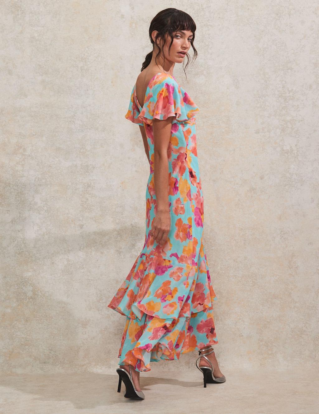 Floral Frill Sleeve Maxi Tiered Dress 3 of 6