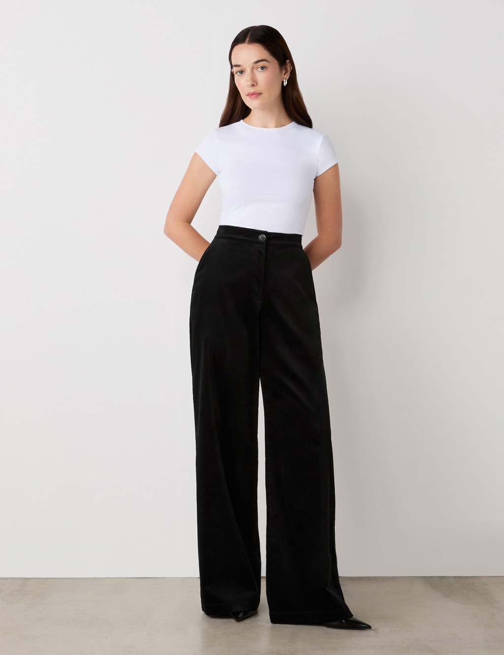 Cotton Rich Velvet Wide Leg Trousers 1 of 4
