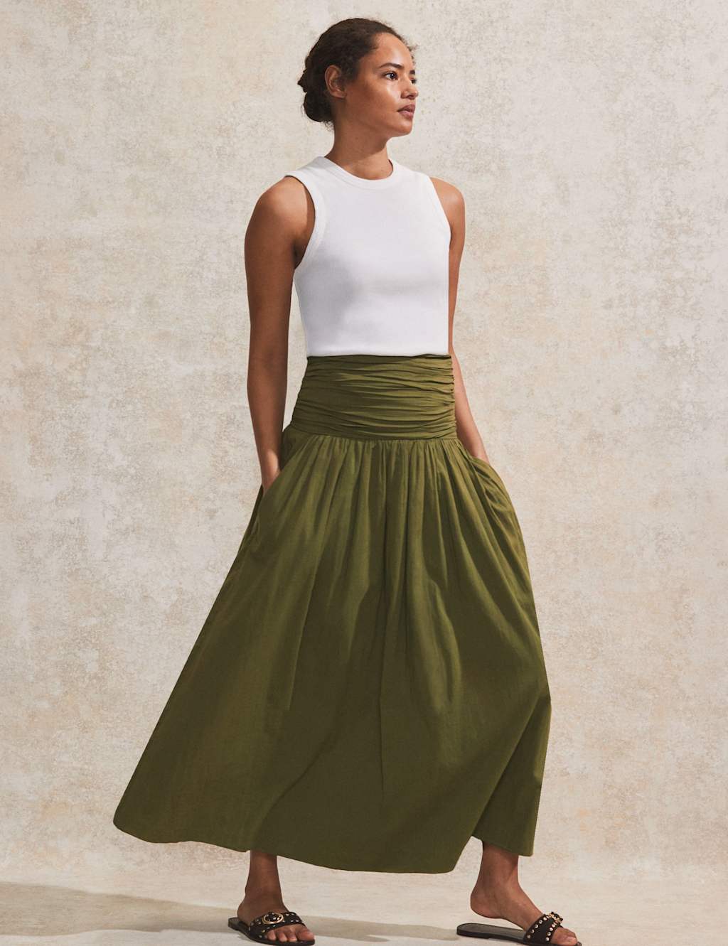 Pure Cotton Ruched Maxi A-Line Skirt 2 of 5