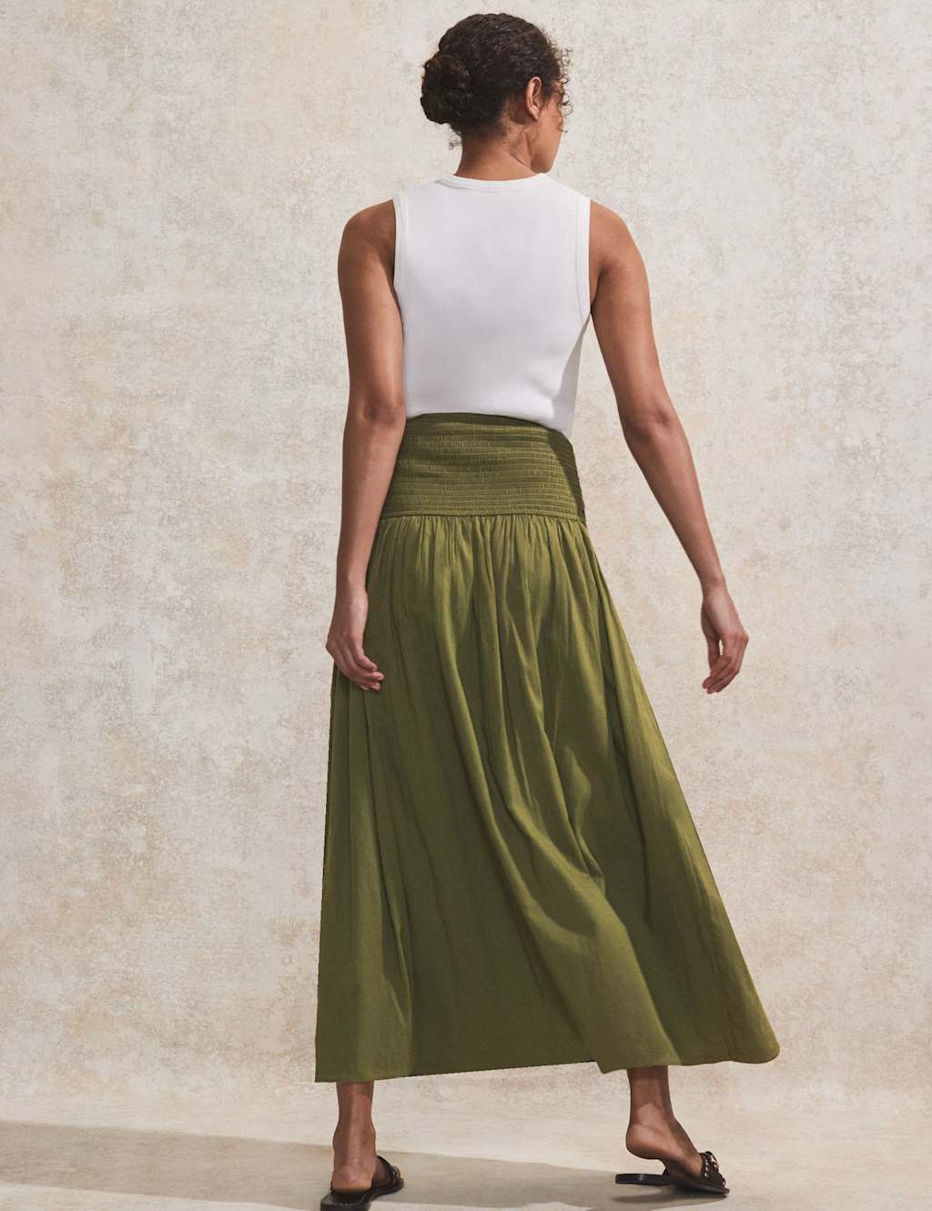 Pure Cotton Ruched Maxi A-Line Skirt 3 of 5