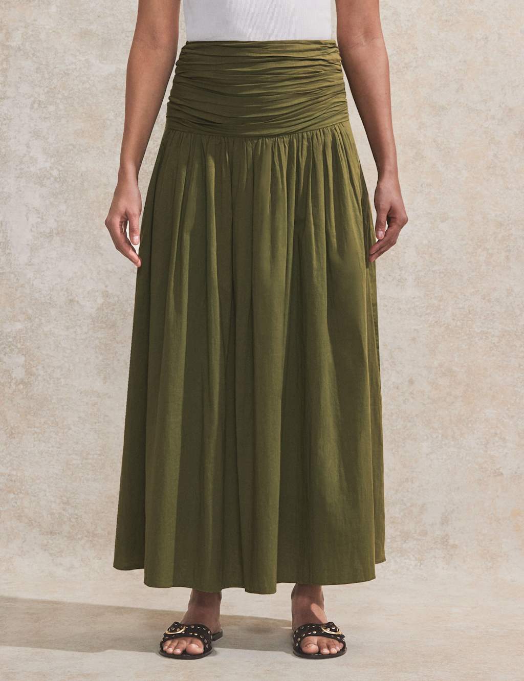Pure Cotton Ruched Maxi A-Line Skirt 4 of 5