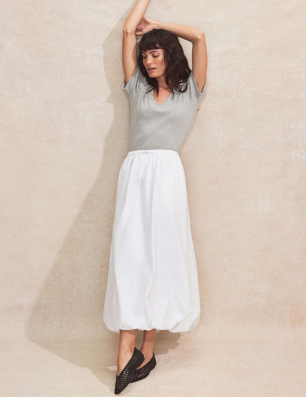Pure Cotton Bubble Hem Midaxi A-Line Skirt 2 of 5