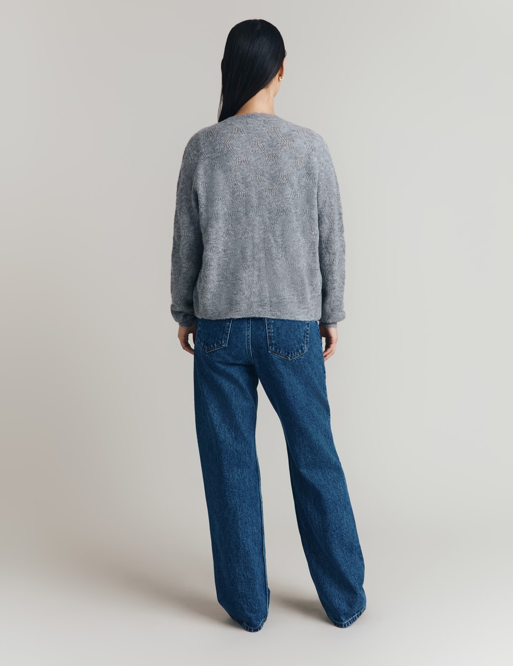 Pointelle Crew Neck Cardigan with Wool 3 of 4